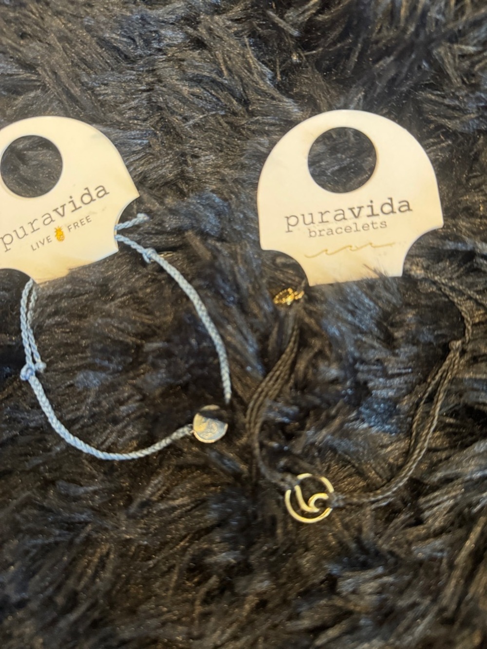Pura Vida Light Blue and Black String Bracelet Set with Gold Accents